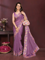Ai Fashion Light Purple Soft Star Georgette Embroidery Party Wear Saree | Grocsy