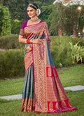Shree Shyam Fashion Blue Banarasi Silk Saree | Grocsy