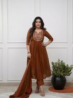 The52 Women's Beautiful Cotton Fabric Embroidery Work Straight Kurta Pant and Dupatta Set | Grocsy