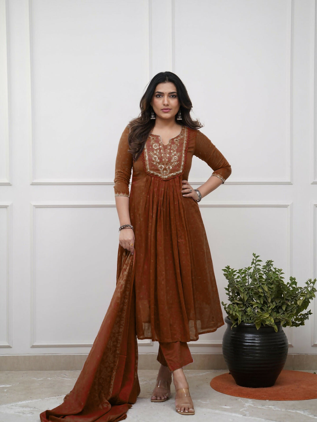 The52 Women's Beautiful Cotton Fabric Embroidery Work Straight Kurta Pant and Dupatta Set | Grocsy