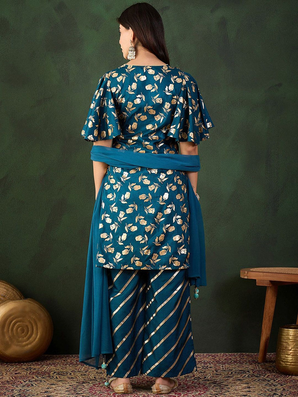 Sangria Embroidered Kurta & Palazzo With Dupatta | Grocsy
