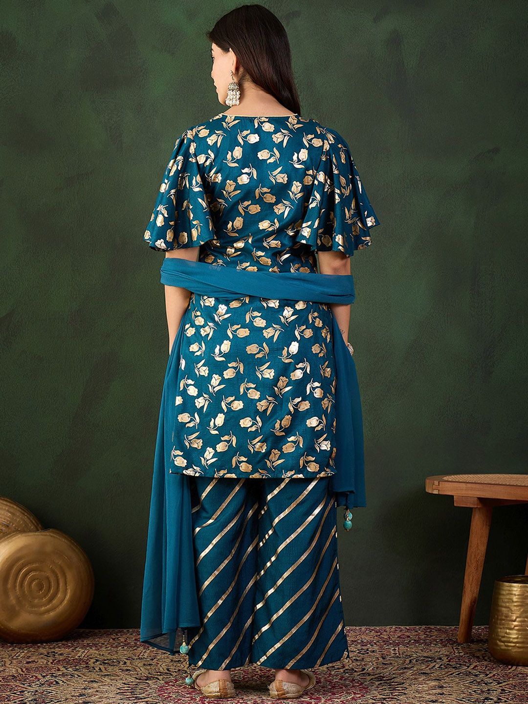 Sangria Embroidered Kurta & Palazzo With Dupatta | Grocsy