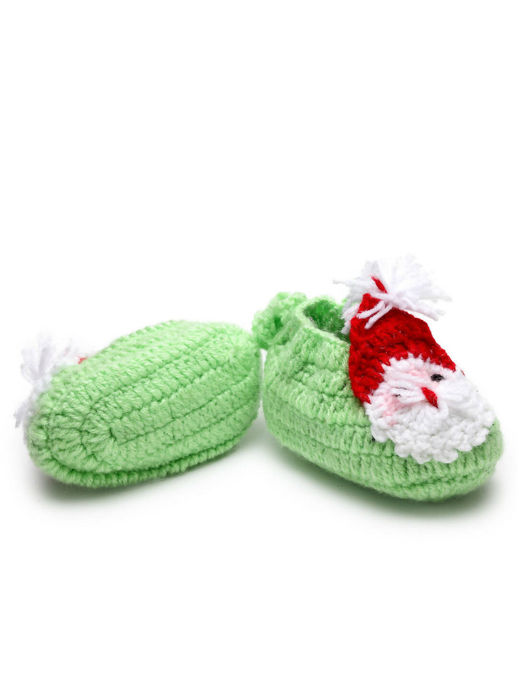 Chutput Kids Woollen Hand Knitted Santa Face Booties - Green | Grocsy