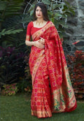 DEIANA'S Beautiful Designer Golden zari Soft Lichi Silk Saree - Red | Grocsy