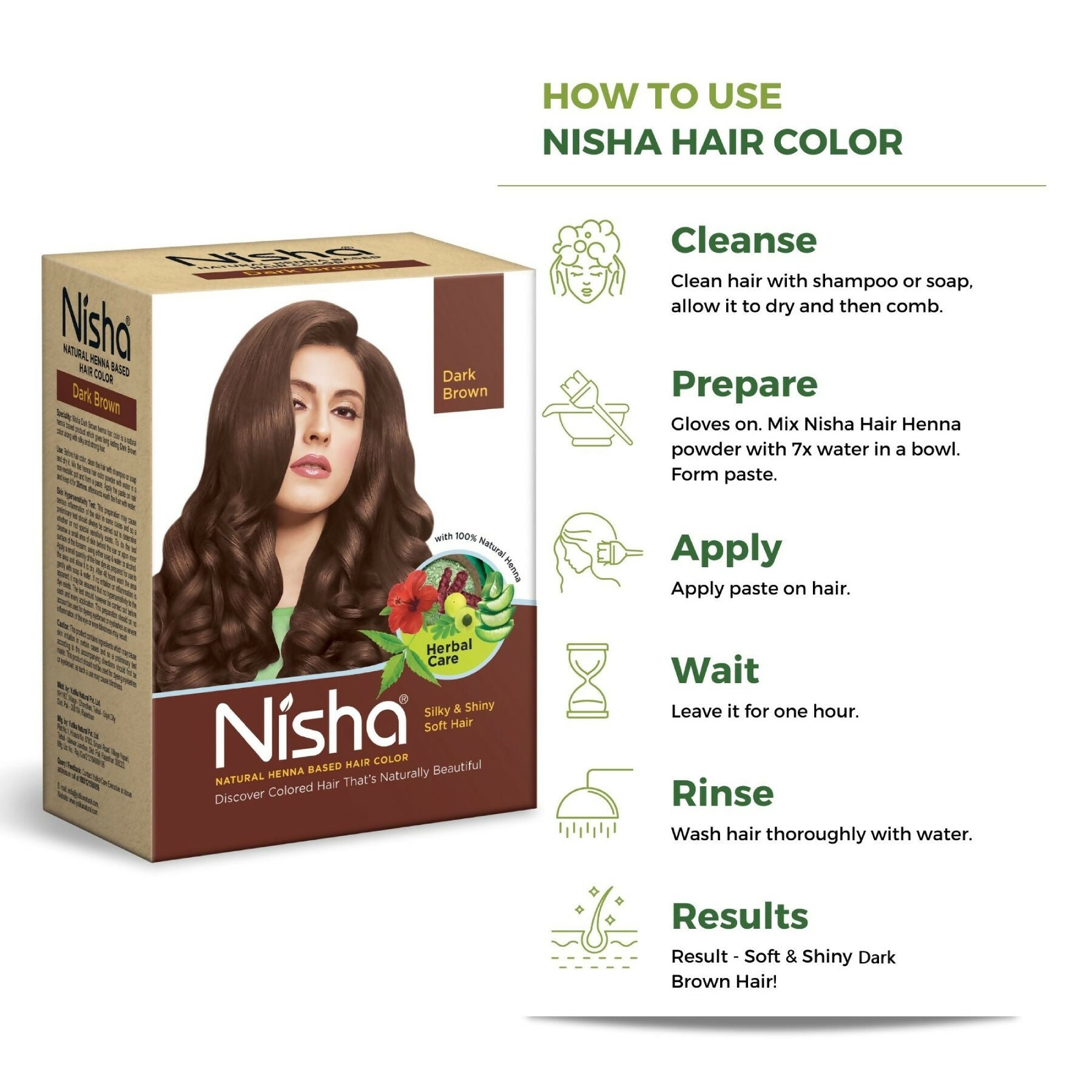 Nisha Henna Based Hair Colour for Women & Men Dark Brown | Grocsy