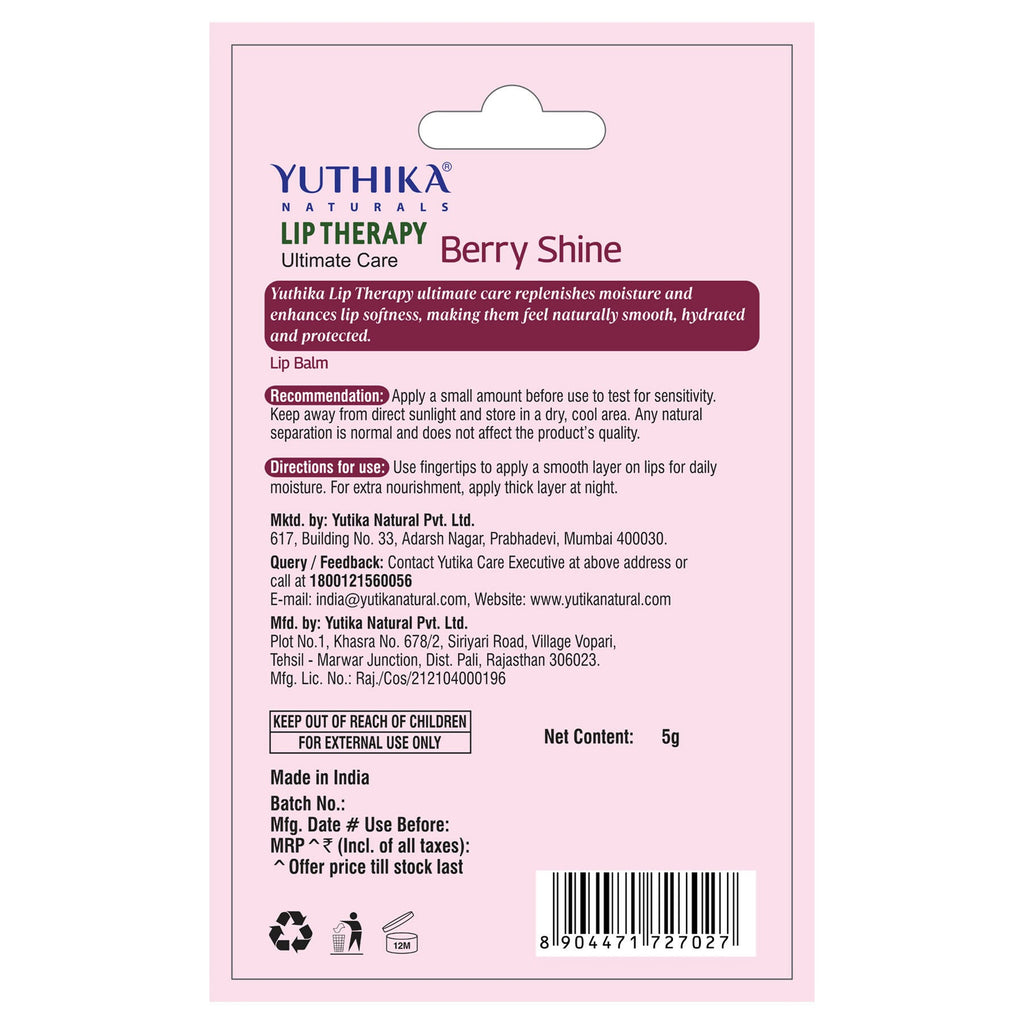 Yuthika Moisturizing Lip Balm – Berry Shine | Grocsy