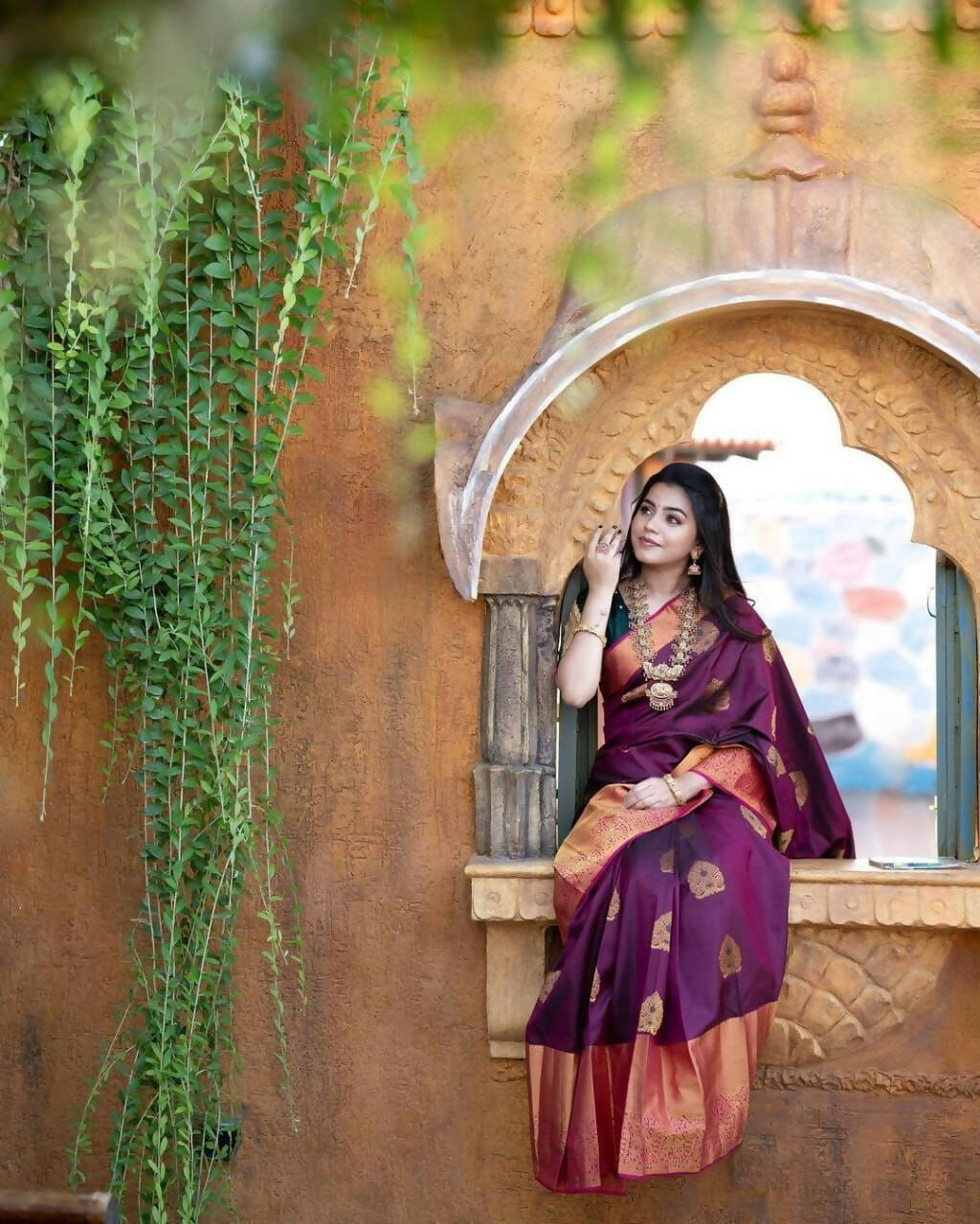 DEIANA'S Beautiful Designer Golden zari Soft Lichi Silk Saree - Wine | Grocsy