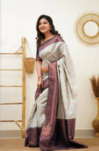 DEIANA'S Beautiful Designer Golden zari Soft Lichi Silk Saree - White | Grocsy