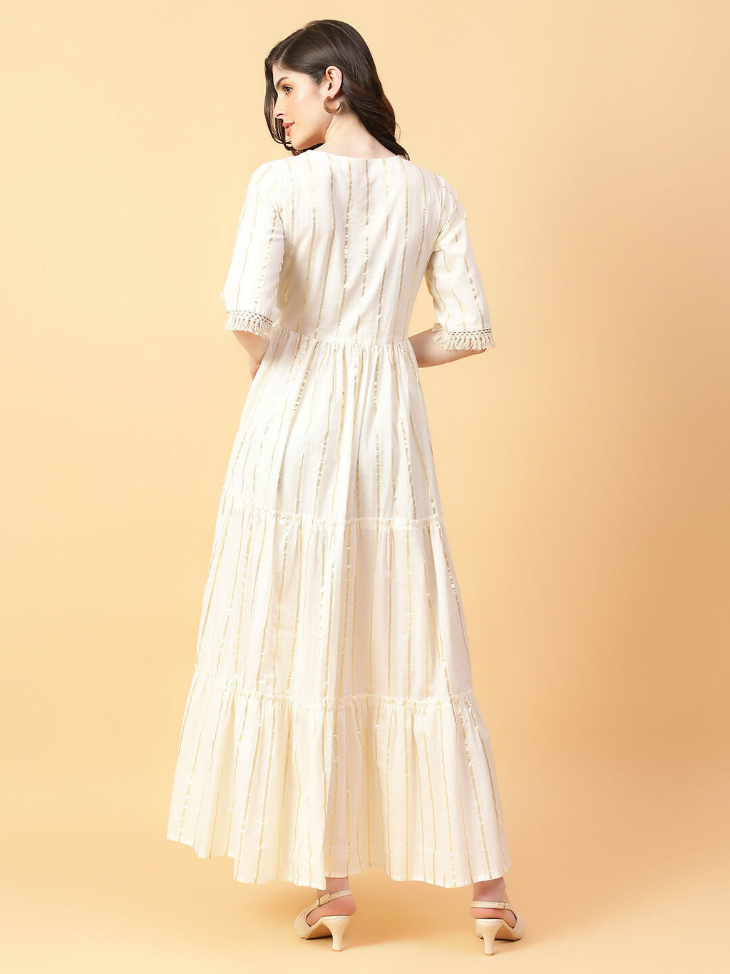 Joban Fashion Cream Cotton Lurx & Hand Work Dress | Grocsy