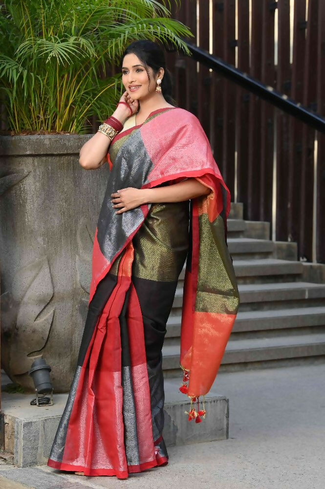 Beatitude Multicolor Tissue Silk Saree | Grocsy