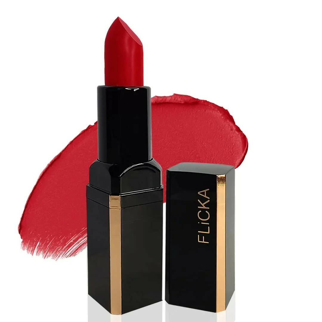 FLiCKA Lip Poetry Matte Lipstick Shade 01 Twinkle Twinkle - Crimson Red | Grocsy