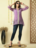 Myshka Women's Purple Embroidered Party Fusion Top | Grocsy