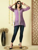 Myshka Women's Purple Embroidered Party Fusion Top | Grocsy