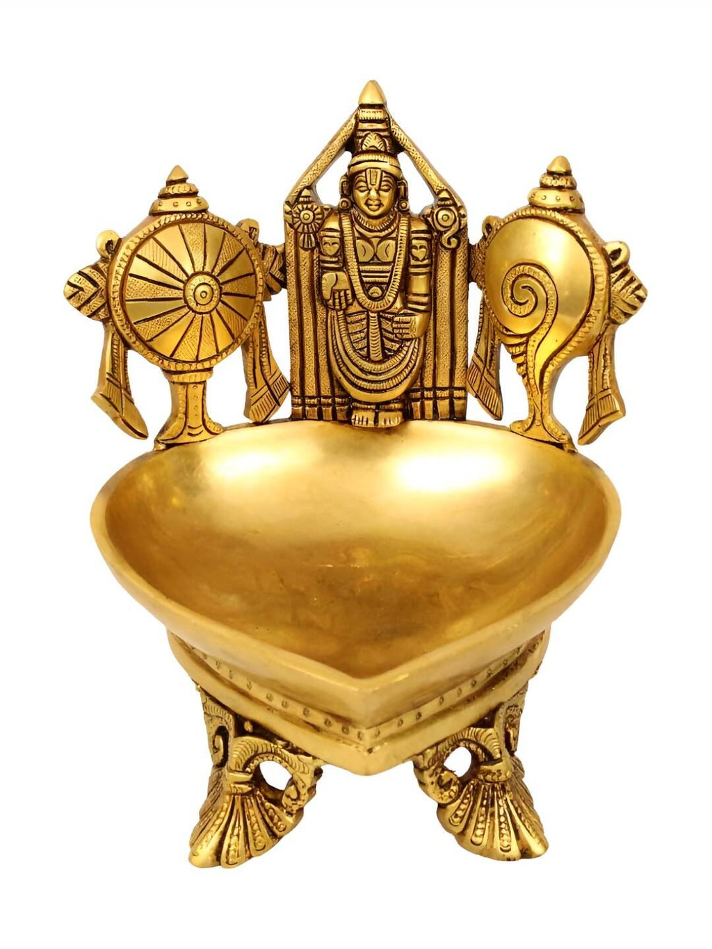 Spillbox Gold-Toned Brass Shangu Chakra Perumal Tirupathi Diya Pooja Essential | Grocsy