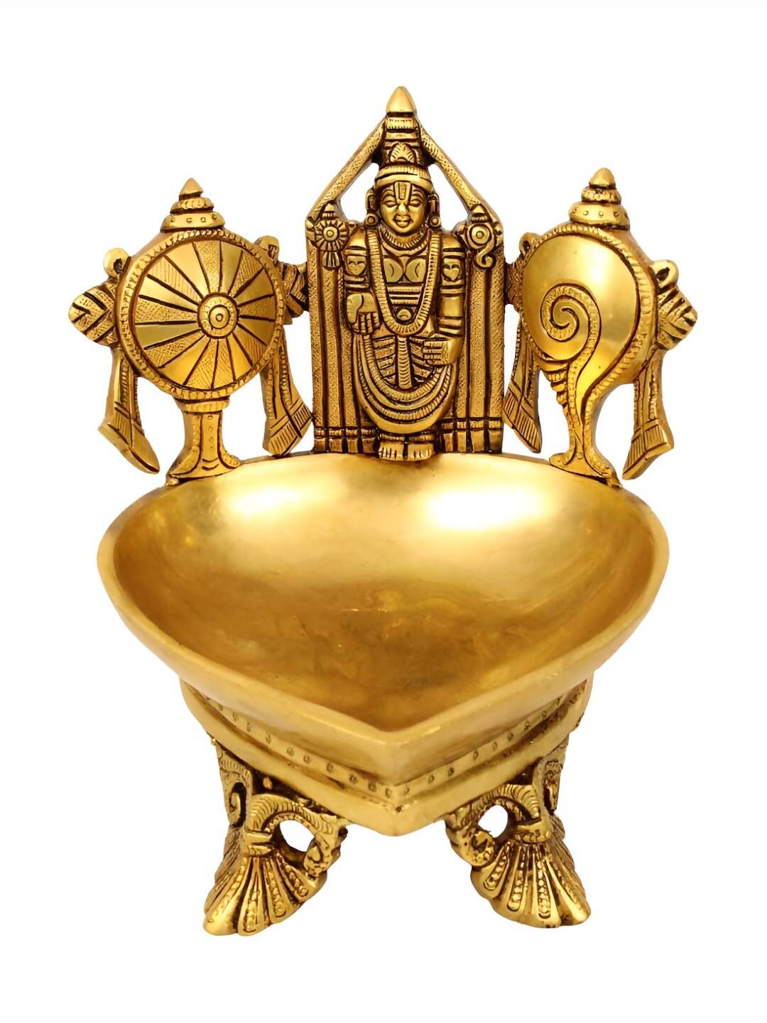 Spillbox Gold-Toned Brass Shangu Chakra Perumal Tirupathi Diya Pooja Essential | Grocsy