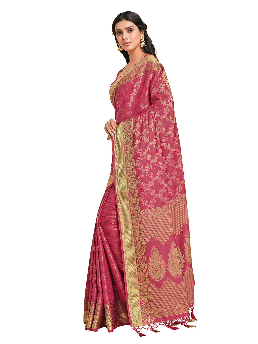 Mimosa Women's Kanchipuram Art Silk Pink Saree | Grocsy