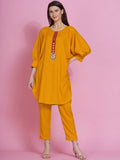 Women Republic Yellow Rayon Boxed Kurta With Pants | Grocsy