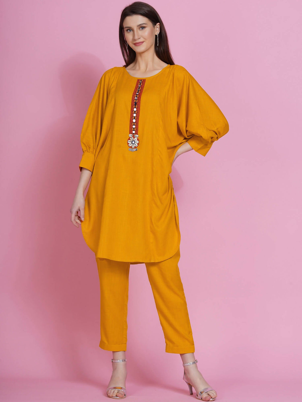 Women Republic Yellow Rayon Boxed Kurta With Pants | Grocsy