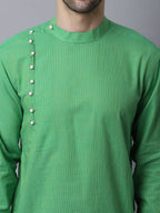 Even Apparels Green Pure Cotton Men's Kurta With Side Placket | Grocsy