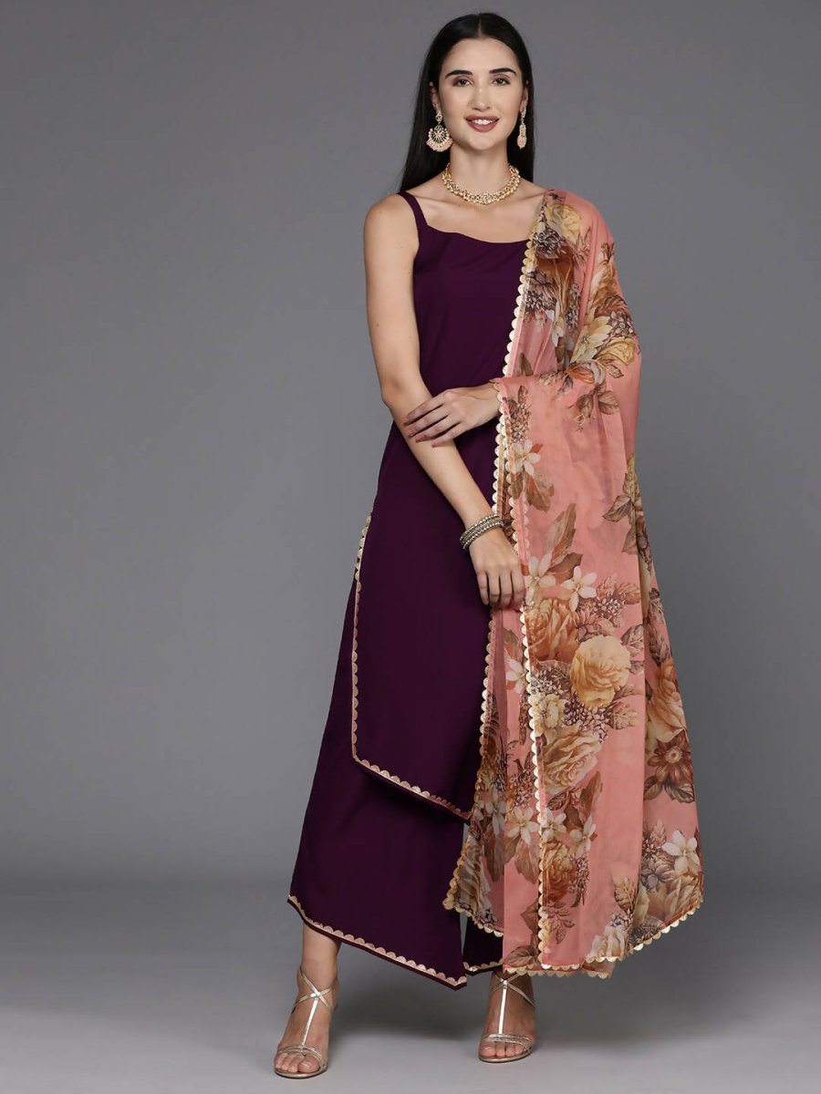 Ahalyaa Women's Traditional wear Kurta Set - Burgundy | Grocsy