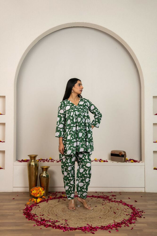 Joban Fashion Green Hand Block Printed Cotton Co-Ord Set | Grocsy
