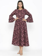 Miravan Women's Maroon Floral Bell Sleeves Anarkali Kurta | Grocsy