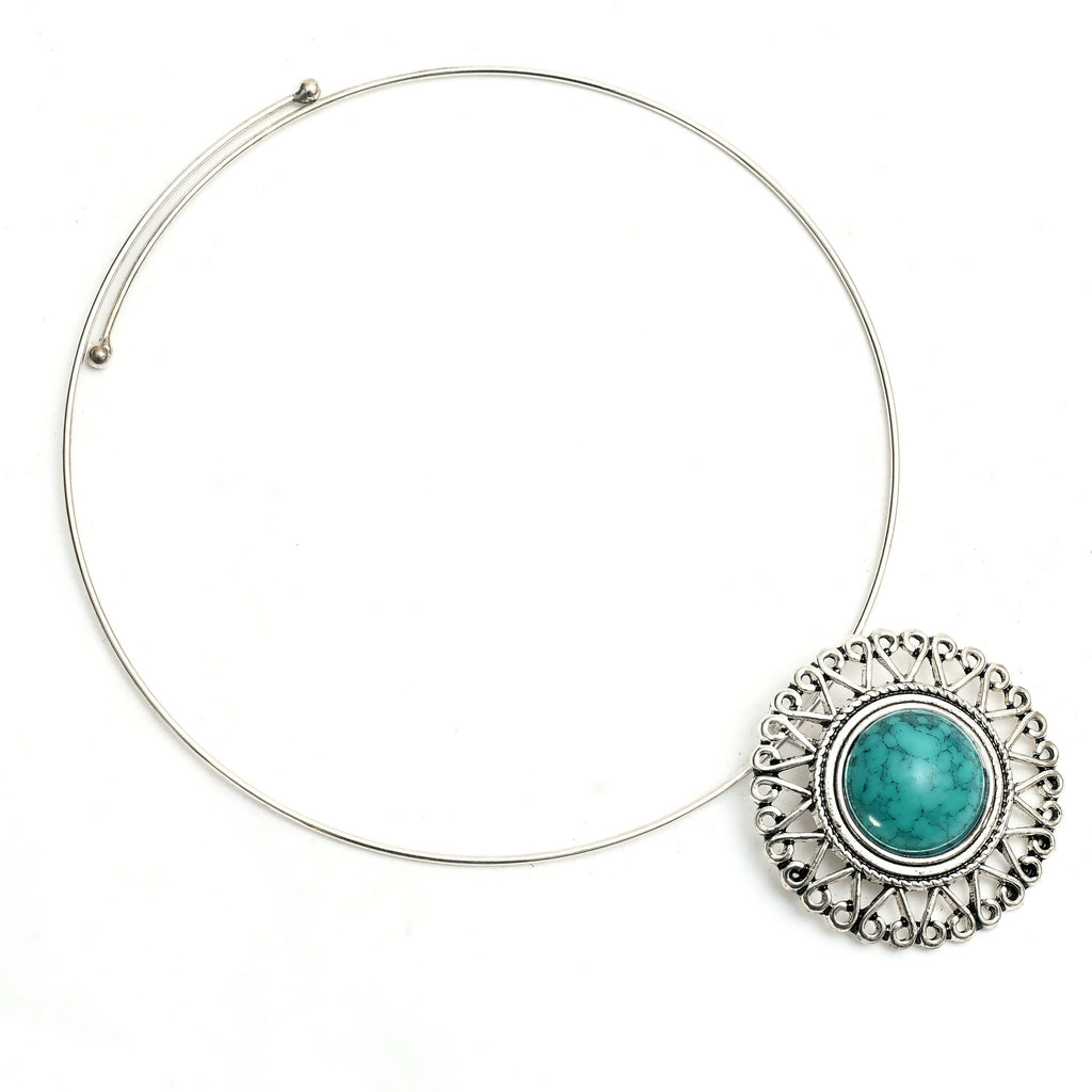 Mominos Fashion Johar Kamal Oxidised Silver-Plated Stone Work Necklace Handicraft | Grocsy