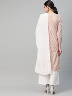 Yufta Women Mauve & White Printed Kurta with Palazzo & Dupatta | Grocsy