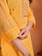 Sangria Ethnic Motifs Embroidered Thread Work Chanderi Silk Kurta with Trousers & Dupatta | Grocsy