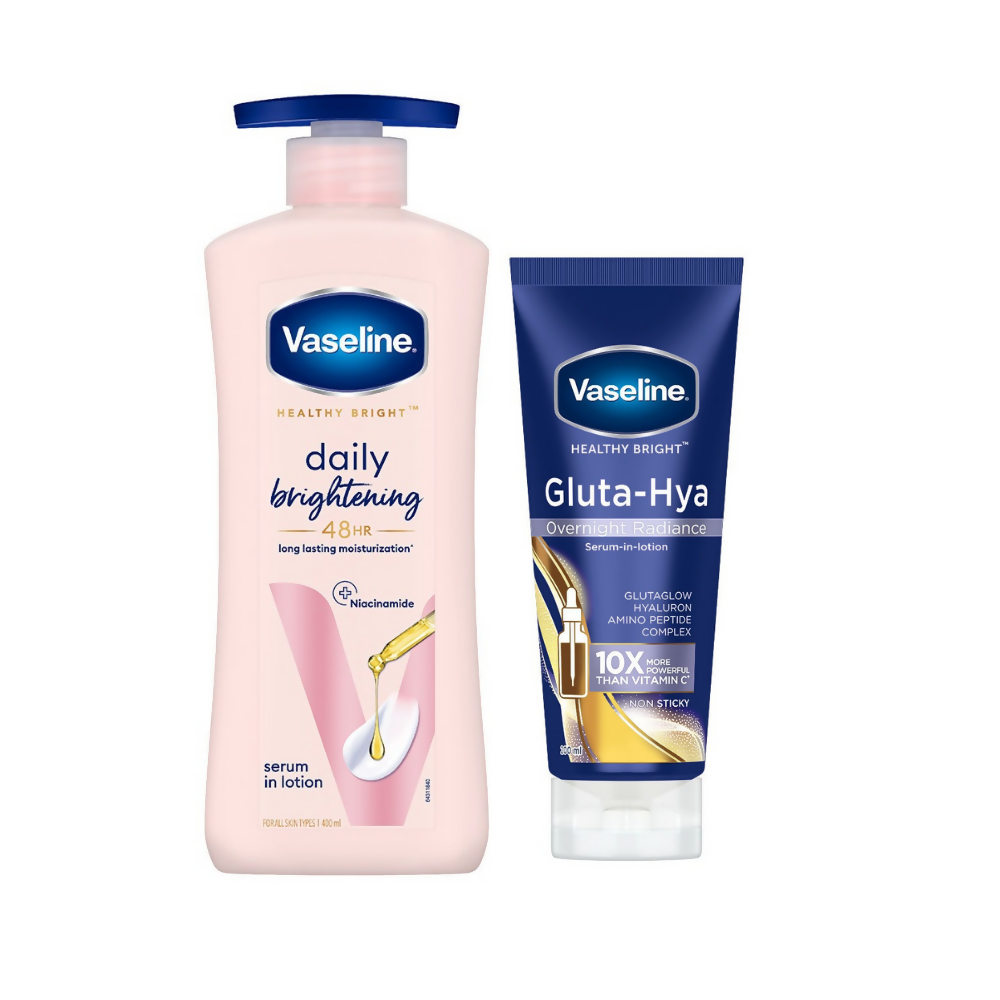 Vaseline Healthy Bright Daily Brightening Body Lotion & Gluta-Hya Overnight Radiance Serum-In-Lotion Combo | Grocsy