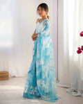 Sky Blue Jimmy Choo Printed, Sequence Embroidery Work Saree - Saima | Grocsy