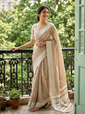 Shree Shyam Fashion Lite Brown Linen Saree | Grocsy