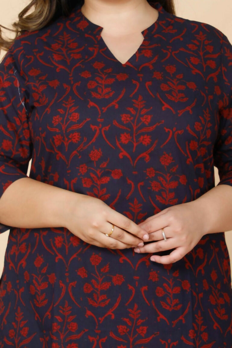 Miravan Women's Plus Size Maroon Floral Pure Cotton Kurta With Sharara | Grocsy