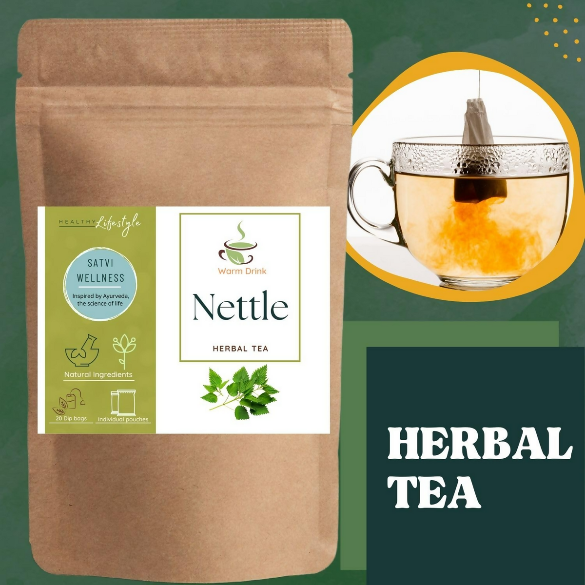 Satvi Wellness Nettle Herbal Tea Bags | Grocsy