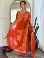 The52 Rust Women's Gorgeous Roman Silk Fabric Straight Kurta, Pant and Dupatta Set | Grocsy
