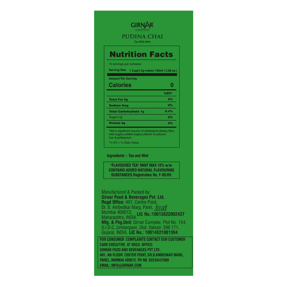 Girnar Black Tea Bags - Pudina | Grocsy