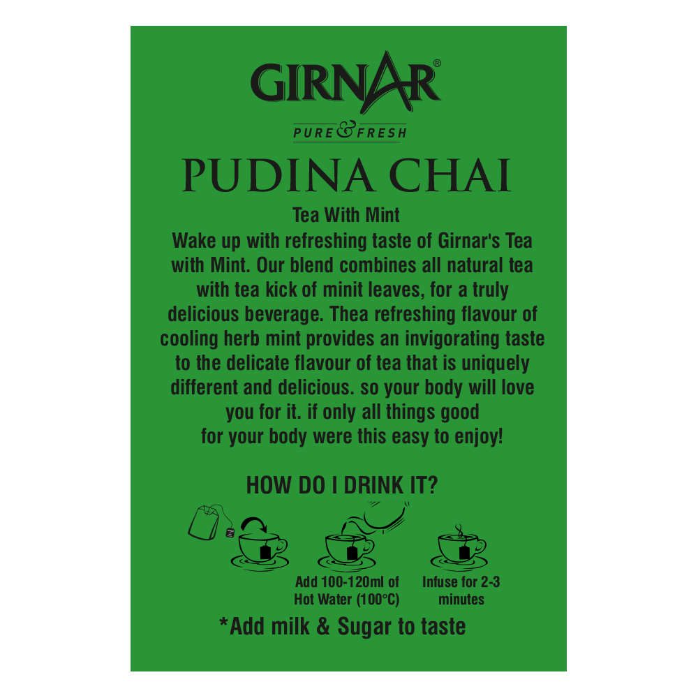 Girnar Black Tea Bags - Pudina | Grocsy