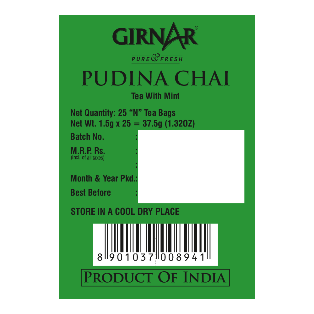 Girnar Black Tea Bags - Pudina | Grocsy