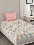 CHHAVI INDIA Pink & Blue Floral 210 TC Bedsheet with Pillow Covers | Grocsy