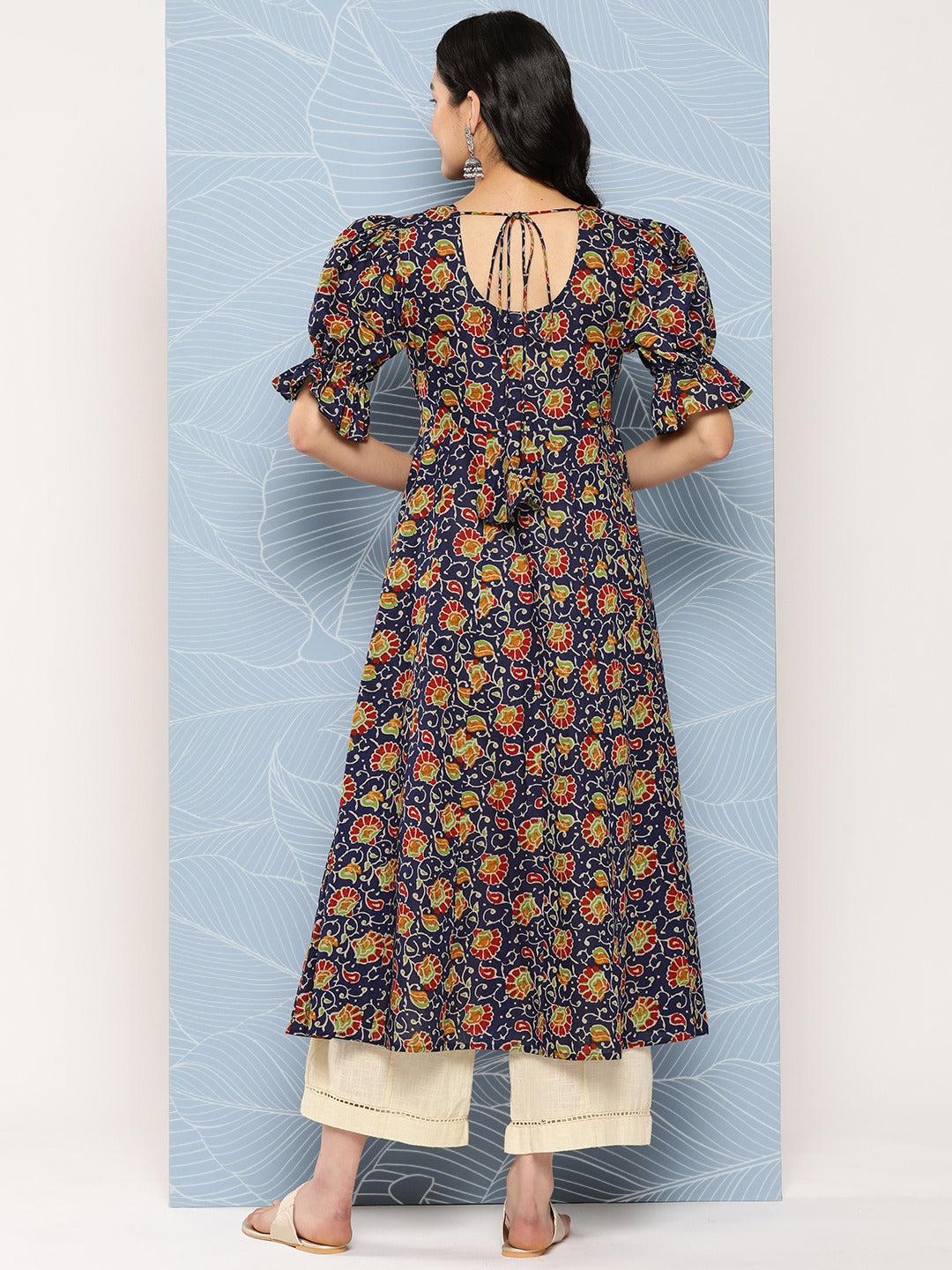Yufta Puff Sleeves Pure Cotton Anarkali Kurta | Grocsy