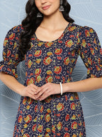 Yufta Puff Sleeves Pure Cotton Anarkali Kurta | Grocsy