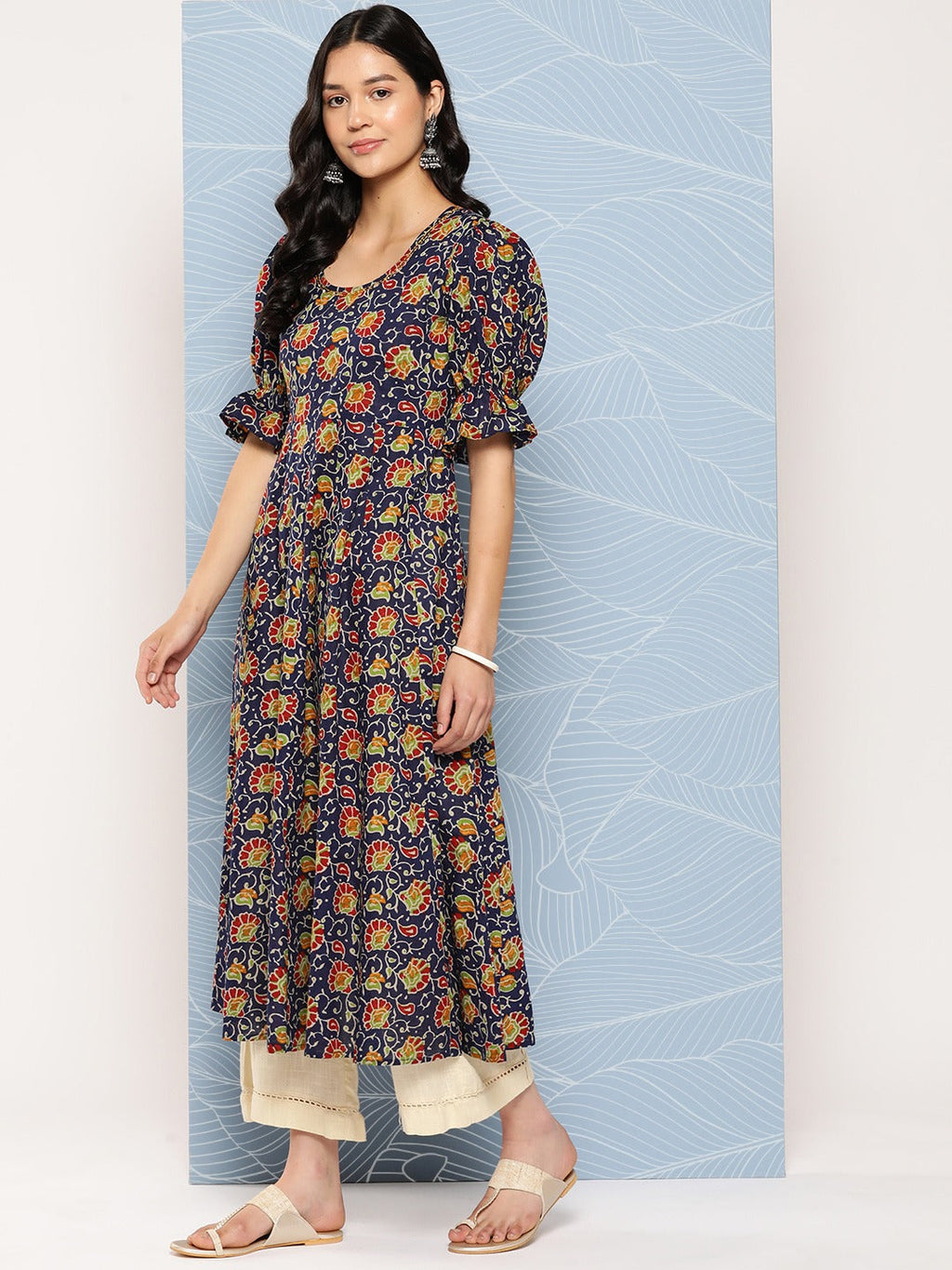 Yufta Puff Sleeves Pure Cotton Anarkali Kurta | Grocsy
