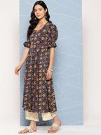 Yufta Puff Sleeves Pure Cotton Anarkali Kurta | Grocsy