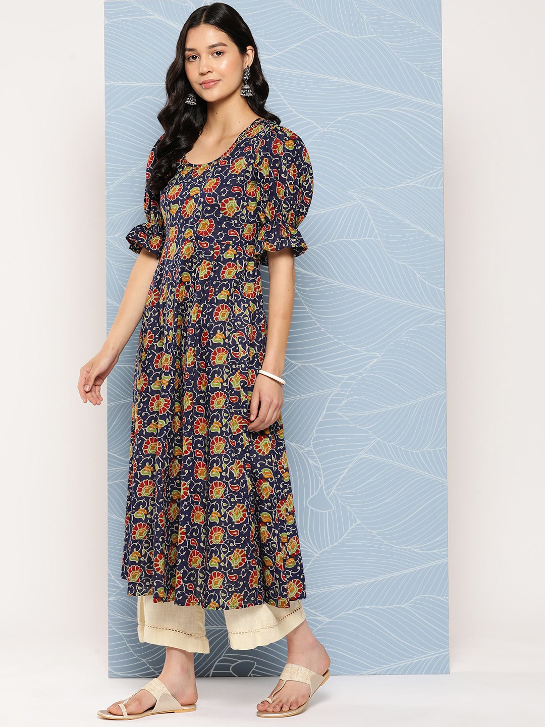 Yufta Puff Sleeves Pure Cotton Anarkali Kurta | Grocsy