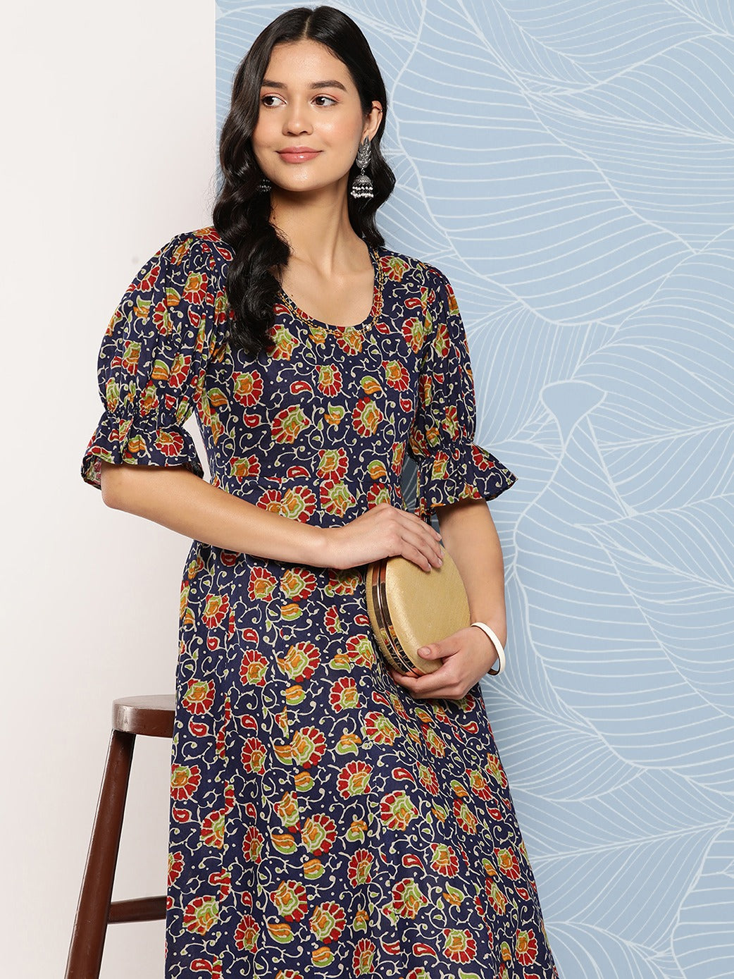 Yufta Puff Sleeves Pure Cotton Anarkali Kurta | Grocsy