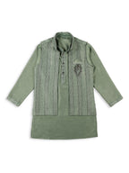 Joban Fashion Kids Island Embroidery Sequence Full Sleeves Kurta, Pyjama Set with Nehru Jacket - Green | Grocsy