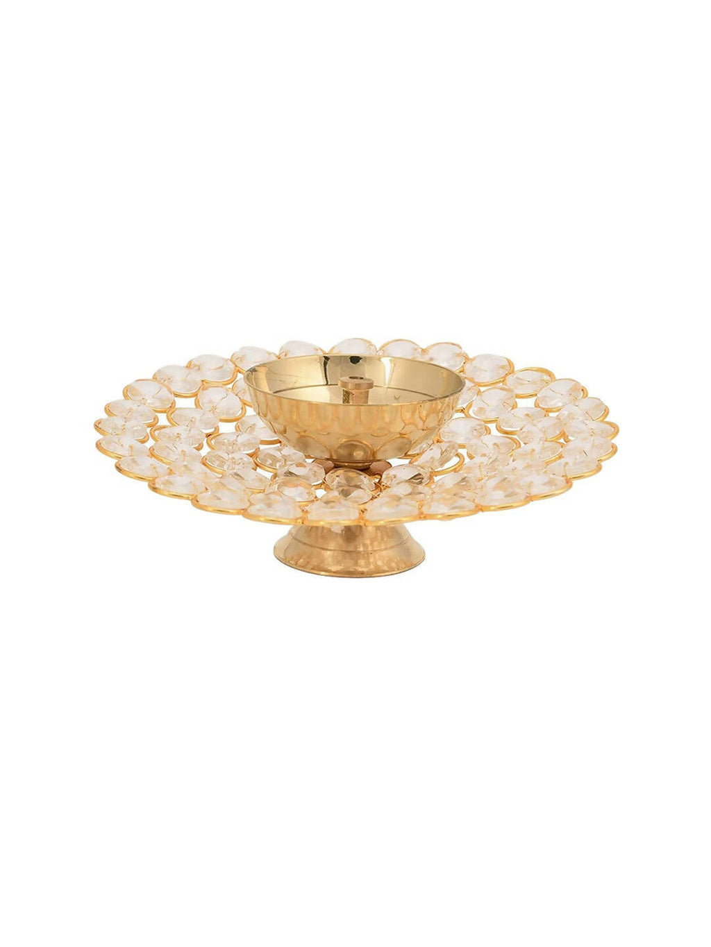 Craftvatika Gold-Toned Crystal Akhand Diya Oil Puja Lamp | Grocsy
