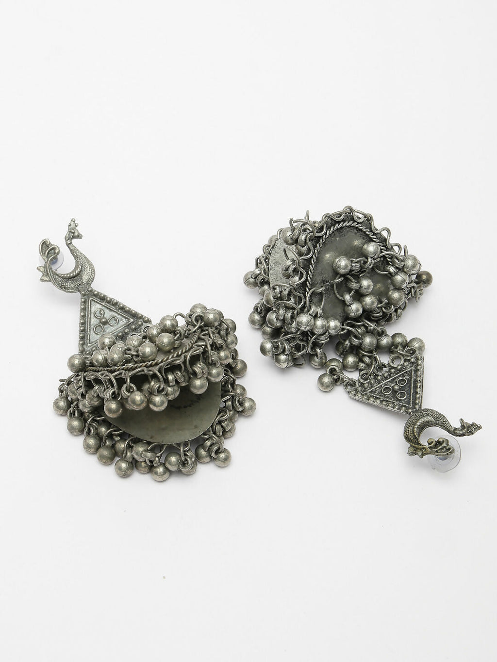 NVR Women's Silver-Plated Oxidised Contemporary Drop Earrings | Grocsy