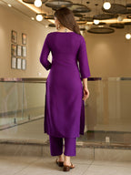 The52 Embroidered Rayon Fabric Straight Kurta, Pant and Dupatta Set | Grocsy