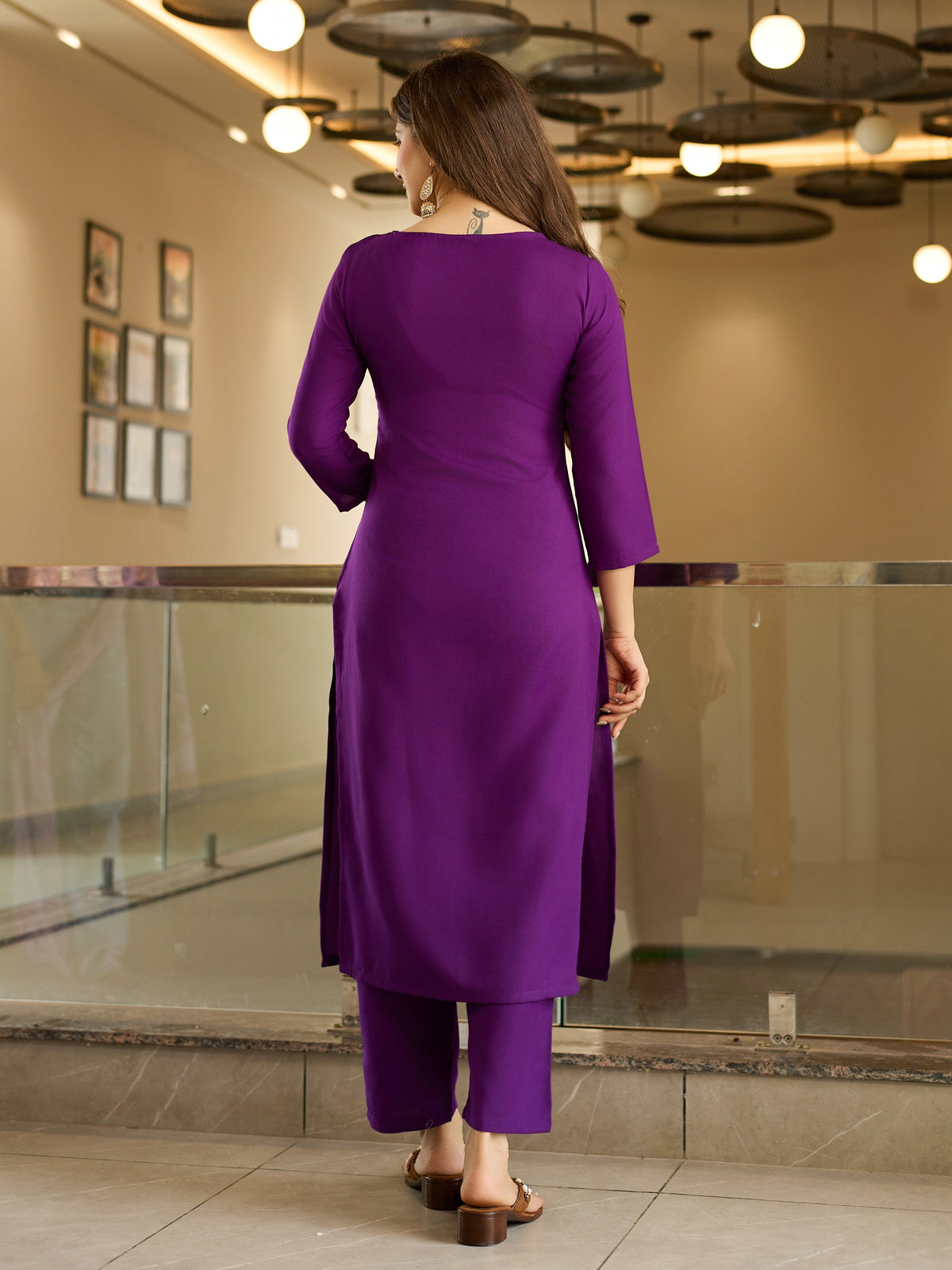 The52 Embroidered Rayon Fabric Straight Kurta, Pant and Dupatta Set | Grocsy